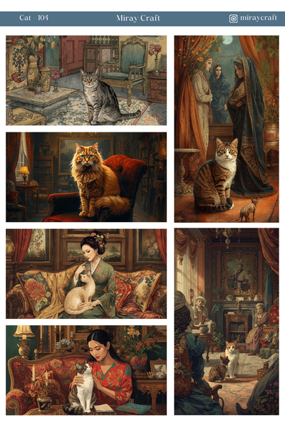 MirayDesign 1 Sheet Cat Themed Sticker (12X17 cm) for Bullet Journal, Scrapbo...