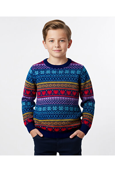 Pine kids Knit Full Sleeves Sweater with Fair Isle Design - Blue