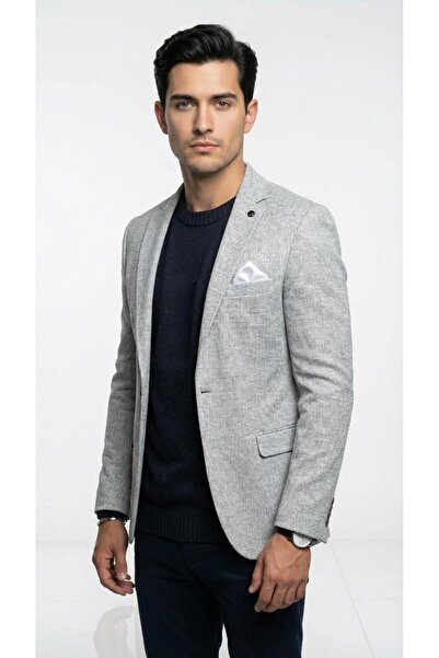 Plus Scorpion Men's Karyağdı Patterned Slim Fit Blazer Jacket – Black & Beige...