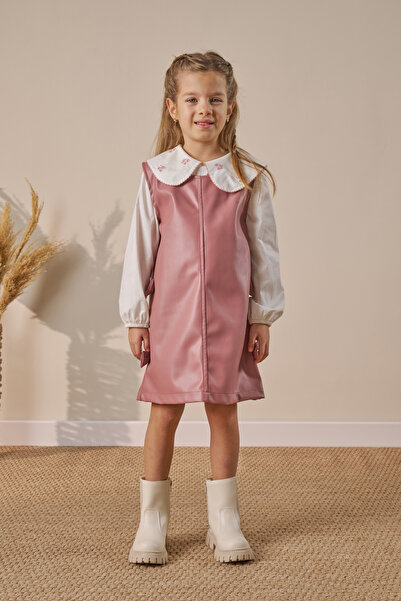 Minipodyum Rochie pentru fete, cu guler tip păpușă, aspect de piele, pentru s...