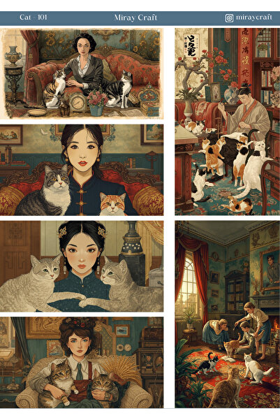 MirayDesign 1 Sheet Cat Themed Sticker (12X17 cm) for Bullet Journal, Scrapbo...