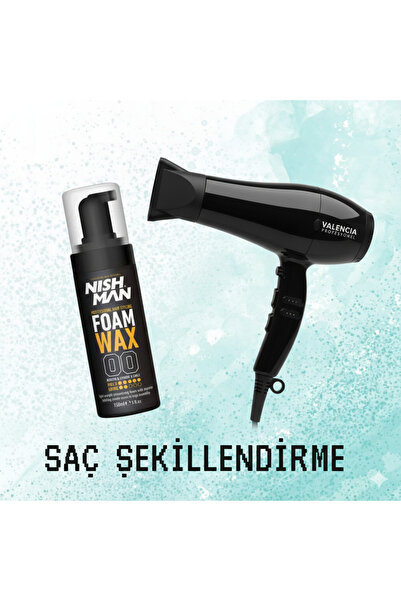 NISHMAN SAÇ ŞEKİLLENDİRİCİ KÖPÜK WAX HACİM VERİCİ - 150 ML 5 ADET/ + FÖN MAKİ...