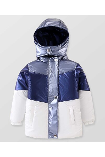 Pine kids Woven Full Sleeves Padded Jacket with Detachable Hood - Blue & White