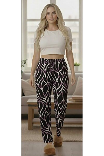 THEBEK Women's Viscose Trousers Relaxed Fit Purple Pattern