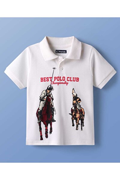 Pine kids قميص قطني محبوك بنصف كم بنقشة بولو - أبيض