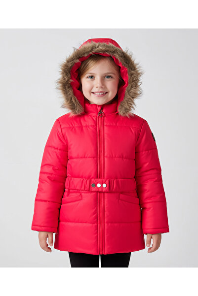 Pine kids Solid Color Full Sleeves Padded Jacket with Detachable Fur Hood - Red