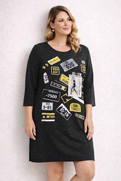 Şans Жіночий одяг великих розмірів, димчастого кольору, з принтами, з боковим...