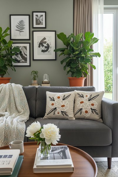 tropikal home Punch Embroidered Modern Design Decorative 2-Piece Throw Pillow Cover Embroidered Linen 43X43 cm