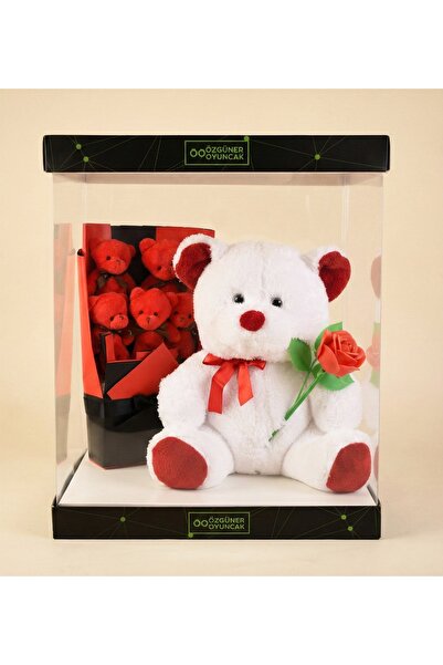 Özgüner Oyuncak Kız Arkadaşa Özel Kutulu Peluş Ayıcık, 3D Gül ve Peluş Ayıcık...