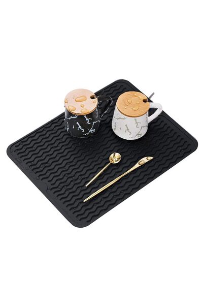 Defsedar Silicone Dish Drying Mat Heat Resistant Easy Clean Trivet 40x30cm Black