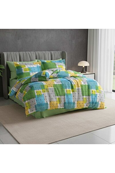 Pucioasa 4-piece sheet set 240x270 cm made of 100% satin cotton, Colorful squ...