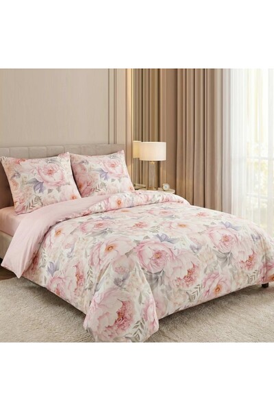 Pucioasa Set cearceafuri 4 piese 240x270 cm din bumbac 100% satinat, Bujori