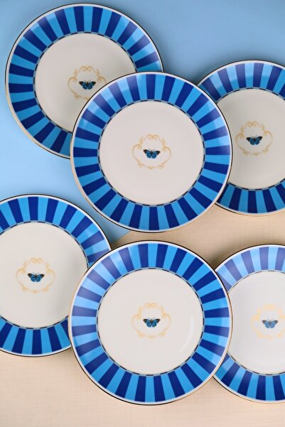 tabakevi Tabak Evi Porcelain Butterfly Collection Gold Gilded Cake Plate Blue...
