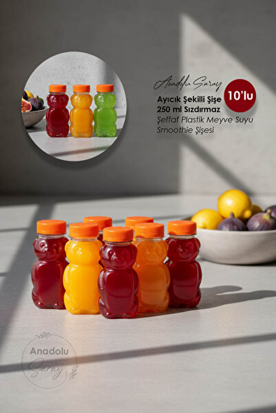 Anadolu Saray 10 Adet Ayıcık Şekilli Şişe 250 ml Sızdırmaz Şeffaf Plastik Mey...