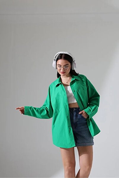 Corradeo Giyim Poplin Fabric Oversized Pocket Women's Shirt