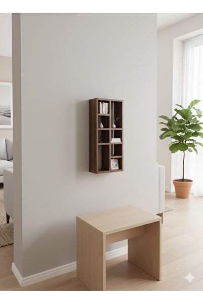 SC DEKORASYON MİNİMAL AHŞAP CEVİZ KAPLAMA DUVAR RAF ÜNİTESİ 10x30x70