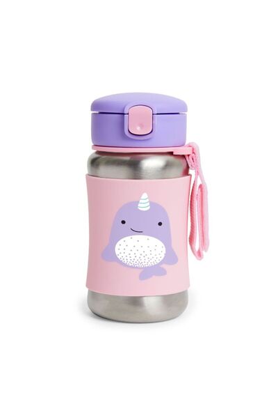 Skip Hop Zoo Stainless Steel Straw Bottle - Narwhal - 350ml