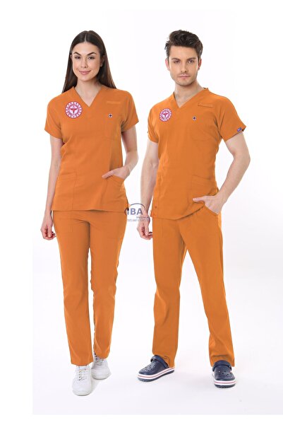 İBA MEDİKAL TURUNCU KLİNİK DESTEK İŞÇİ FORMASI LİKRALI SCRUBS TAKIM (ORANGE O...