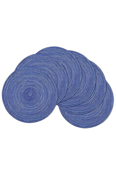 JZS Round Braided Placemats Washable Table Mats for Home Wedding 36cm Blue 6PCS
