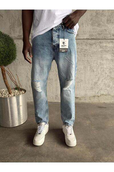 KağanKY Blue Stonewashed Knee Ripped Boyfriend Jeans