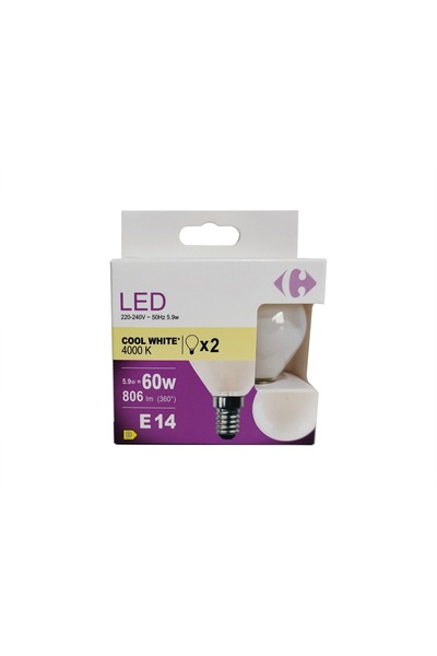 Carrefour Set 2 becuri LED Carrefour, E14, 60 W, 806 lm, 4000 K, Alb cald