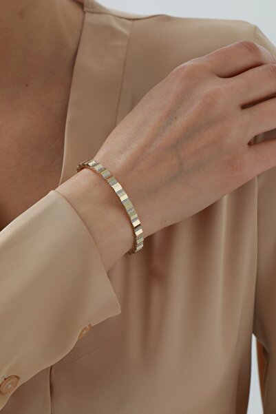 YAVUZ KUYUMCULUK 14 Ayar Altın Yarı Taşlı Geometrik Esnek Kelepçe