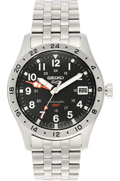 Seiko 5 GMT Black Dial Stainless Steel Watch for Men