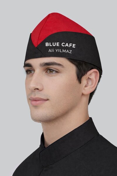Üniformanya Red Black Chef Cap with Name Gift, Chef Hat, Kayak Cap, Unisex Ch...