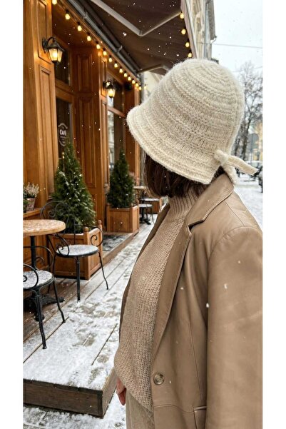 LAGRANZE Women's Wool Knitted Bucket Hat with Bow on the Back