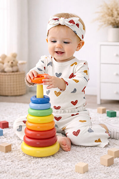 OMY 3-Piece Set with Colorful Hearts 3-6-9 Months Baby&Child Set Bandana-Body...