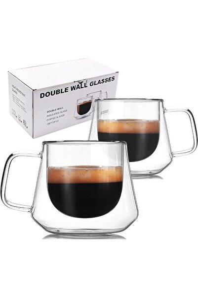 Arabest أكواب قهوة زجاجية مزدوجة الجدران بمقبض، مثالية للإسبريسو، والكابتشينو...