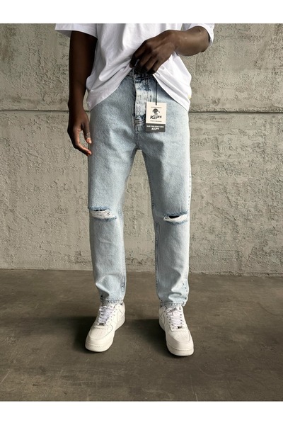 KağanKY Snow Washed Knee Ripped Boyfriend Jeans