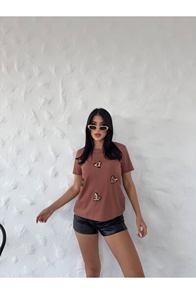 moda paketi Γυναικείο βασικό μπλουζάκι με σχέδιο καρδιάς – Κοντομάνικο, με λα...