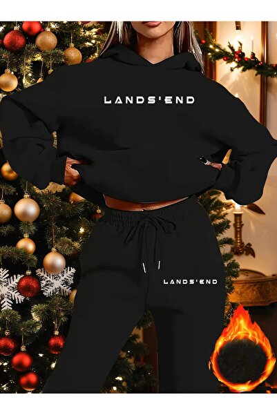 LAND MODA Thick Hooded Sweatshirt and Sweatpants Set Two Piece Set