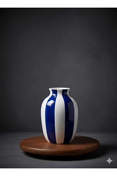 OEM Decorative Ceramic Vase - Modern Design with Royal Blue Stripes