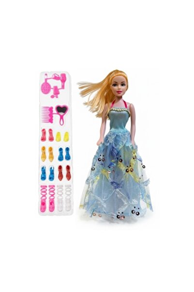 GNR Market Set de păpușă cu rochie albastră și accesorii