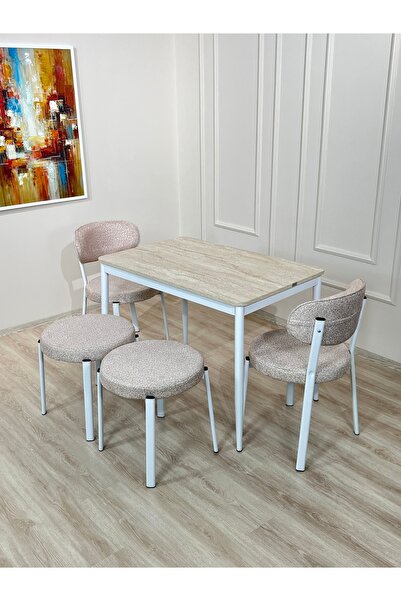 DİLETTO 70x110 YEMEK MASA TAKIMI MUTFAK MASASI 4 KİŞİLİK MASA SANDALYE TABURE...