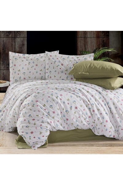 Pucioasa 4-piece sheet set 240x270 cm made of 100% satin cotton, Green flowers