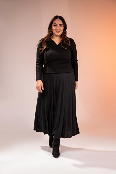 Roxxlen Дълга плисирана пола за жени с големи размери