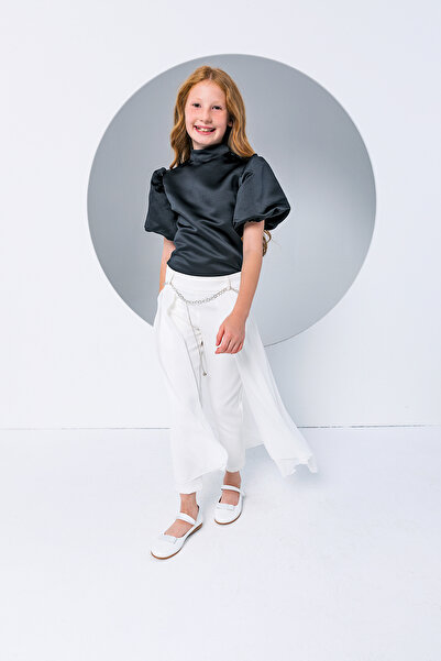 incity Bluză elegantă pentru fete, cu mâneci tip balon și guler închis - Noul...