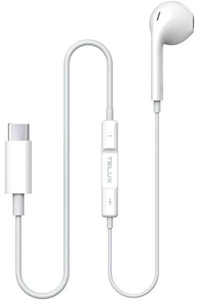telux سماعات أذن أحادية USB-C مزودة بميكروفون، وأزرار تحكم مدمجة، وكابل متين ...