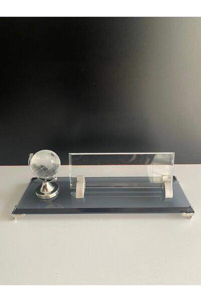 İDEAL REKLAM Kişiye Özel Kristal Masa İsimliği Gümüş