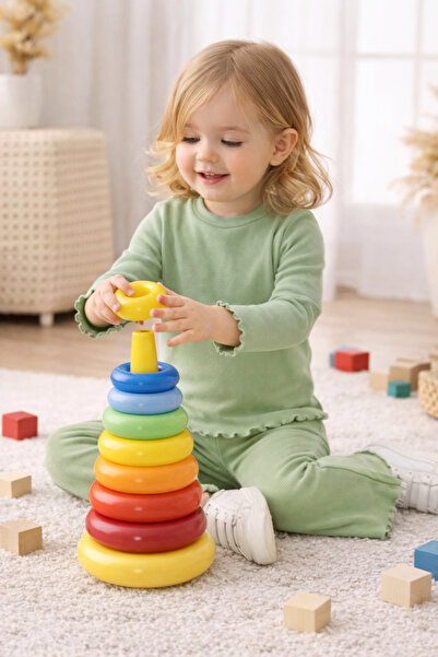 OMY 1-2-3-4 Years Old Flared Girls Basic K Ribbed Knit 2-Piece Set