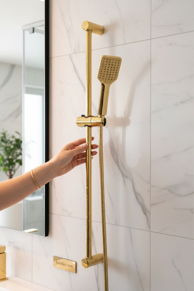 İSAOĞLU YAPI Gold Duş Başlığı ve Banyo Bataryası Seti Paslanmaz Pirinç Malzem...