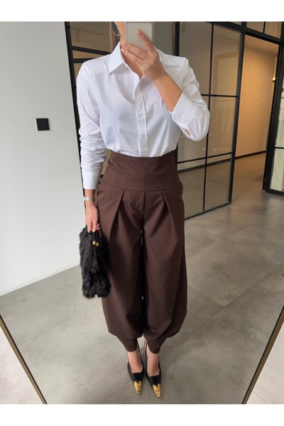 BB Bensu Buyruk PAÇASI DÜĞMELİ KUŞAKLI ŞALVAR PANTOLON