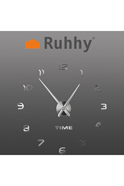 Ruhhy 3D Wall Clock with Mirror Effect, Diameter, 60–130 cm, Silver, Easy Ass...