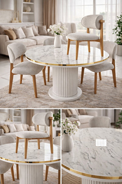 GÜLMOBİLYA38 BOHEM YUVARLAK MUTFAK MASASI TAKIMI 4 SANDALYELİ