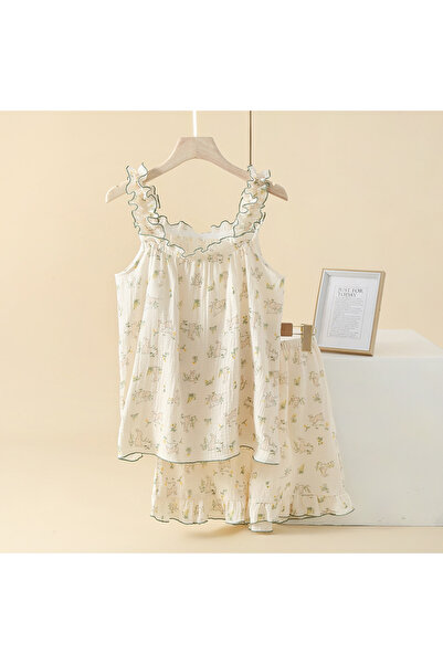 delis "Cute Bunny" two-piece women's pajamas, PJ010, Cream