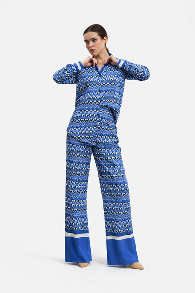 codemark Women's Patterned Buttoned Shirt Collar Pants Set