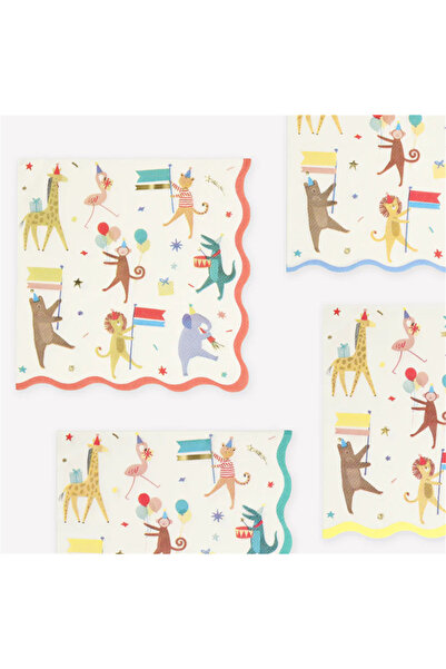 Meri Meri - Animal Parade Large Napkins - Hayvanlar Geçit Töreni Peçeteler (1...